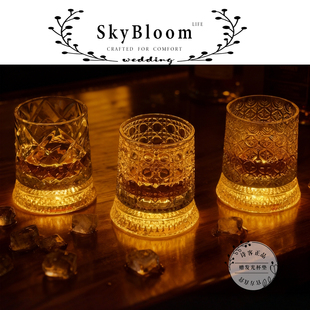 SkyBloom诗客轻奢发光威士忌旋转酒杯精致洋酒杯玻璃杯子家用礼物