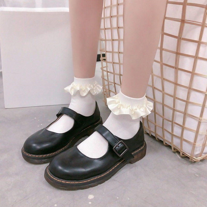 日系绑带Lolita蝴蝶结花边纯白色中筒蕾丝软妹春JK百搭可爱薄款袜