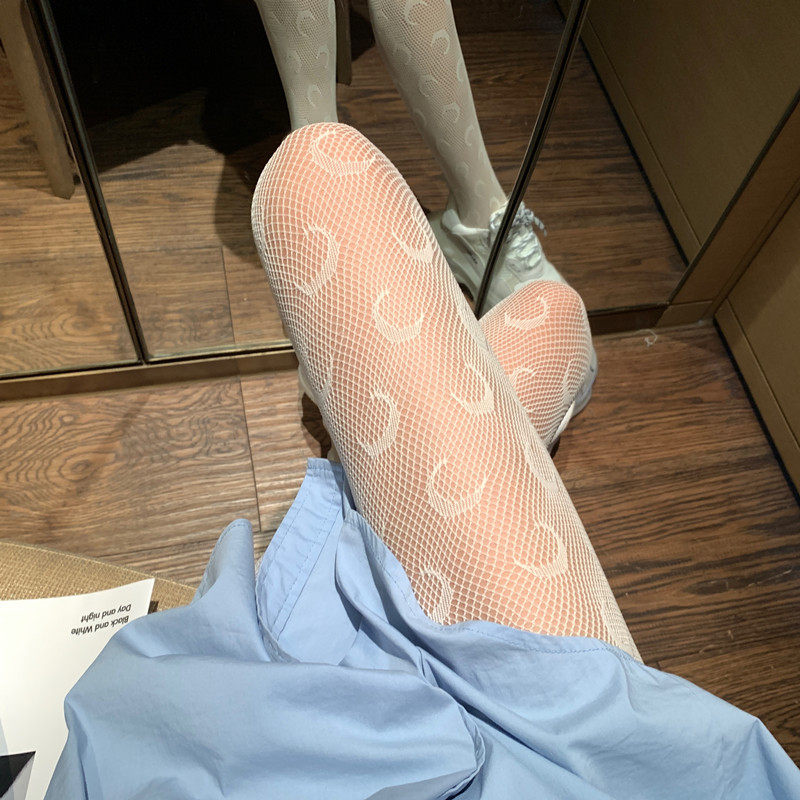 月亮黑丝袜女夏季薄款连裤袜子JK性感纯欲黑色渔网袜ins潮防勾丝
