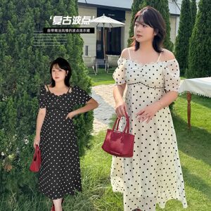 伊诺大码女装赫本风波点连衣裙2026夏收腰显瘦优雅长款裙子254771