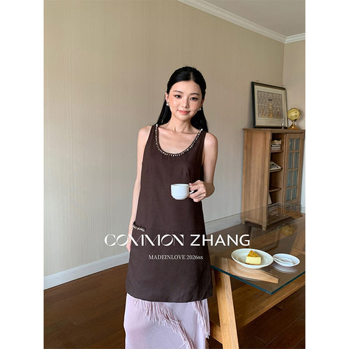 攸吉CZ ZHANG夏季天丝气质高级感吊带连衣裙女法式背心短裙C26390