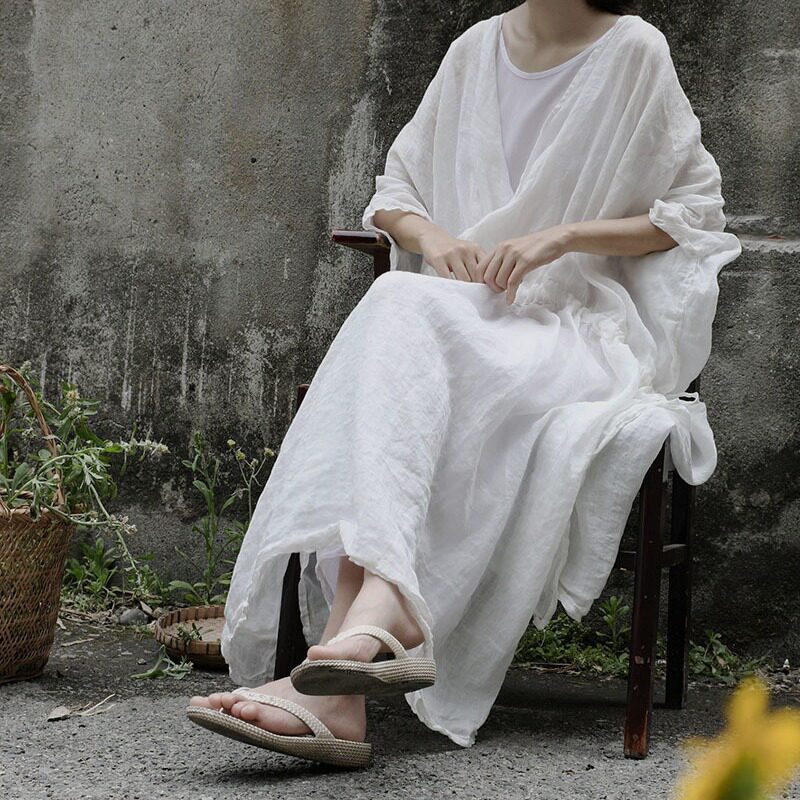 山千念壹 夏季森系呼吸感长裙苎麻文艺风袍子旅行风禅意连衣裙