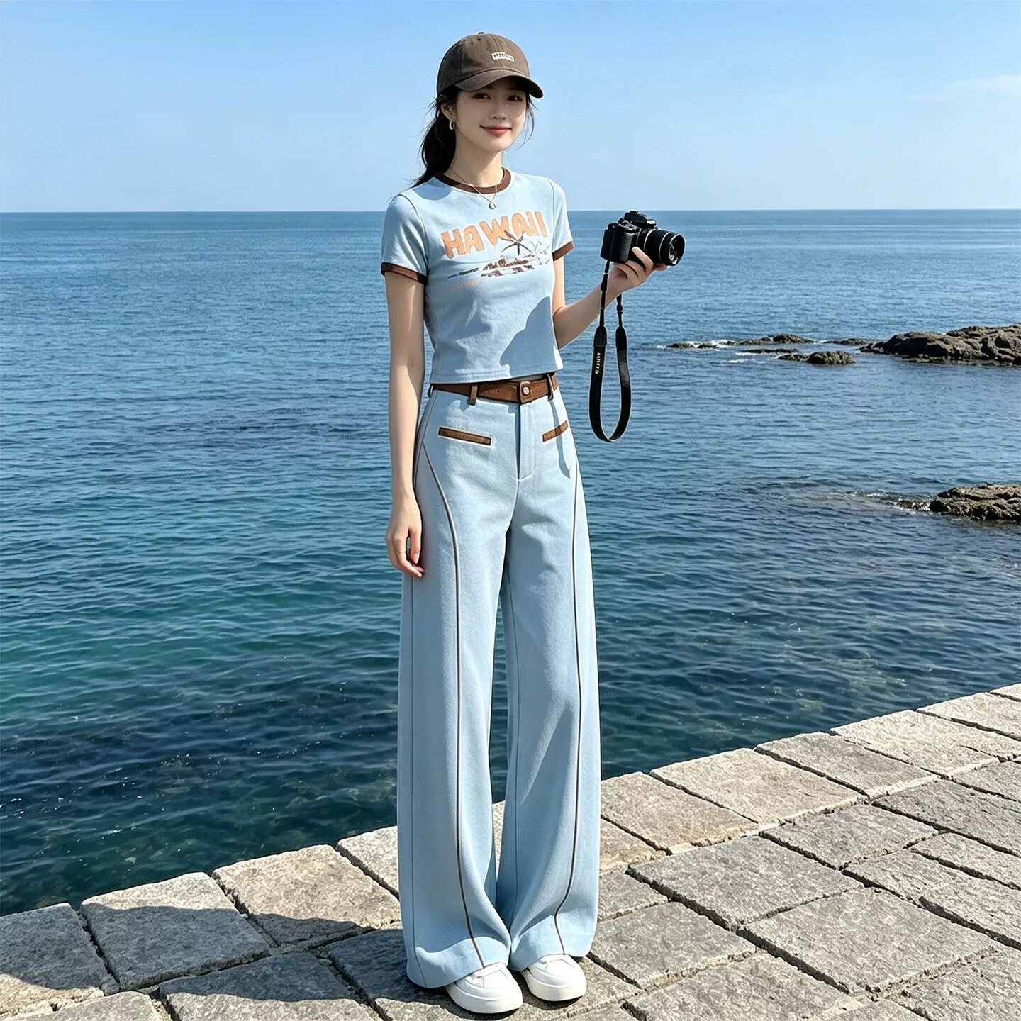 短袖时休闲运动套装女夏季高级感减龄通勤韩系穿搭阔腿裤两件套女