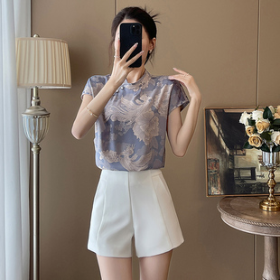2024新款时尚中国风短袖上衣套装女夏季薄款气质新中式短裤两件套