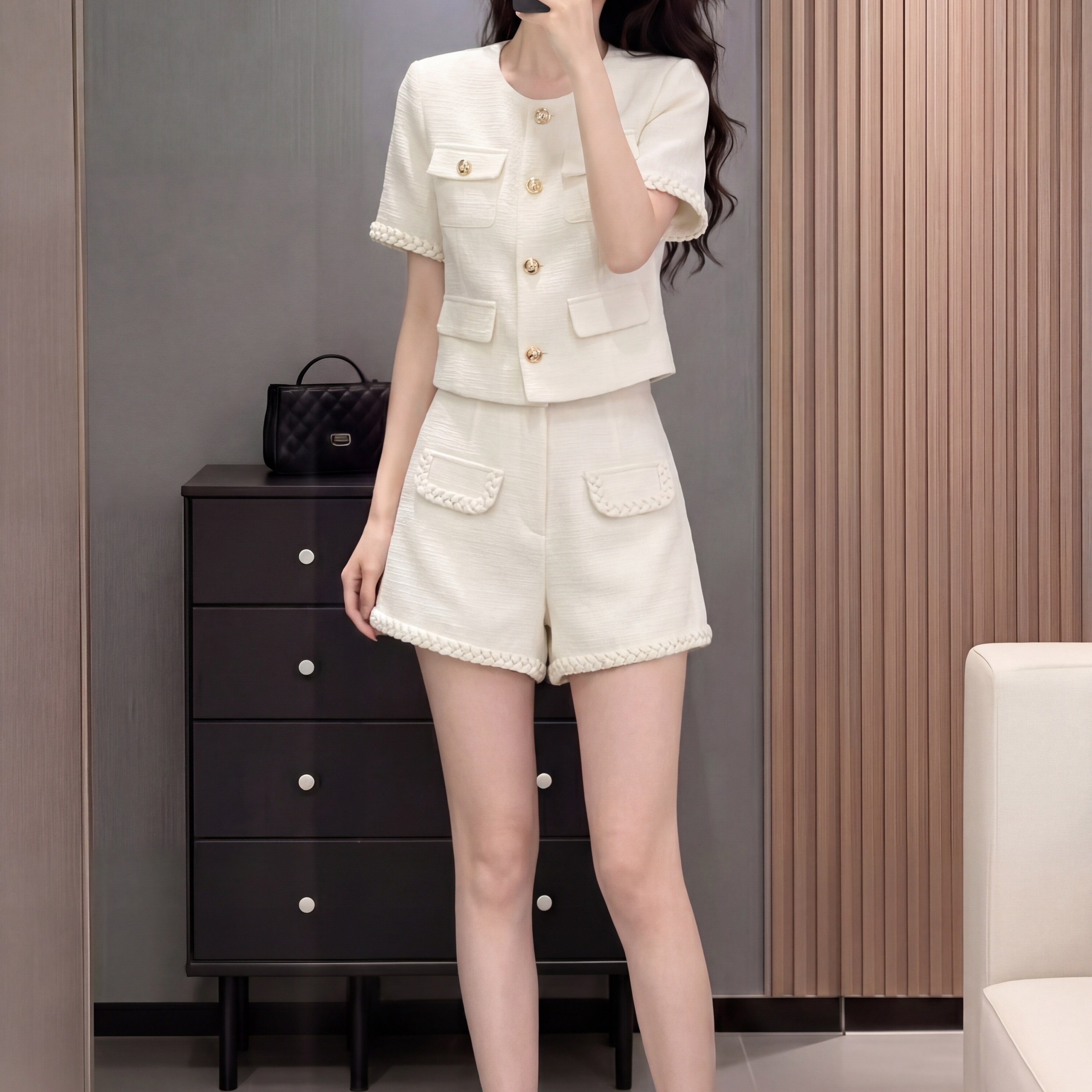 小香风显瘦短裤两件套女