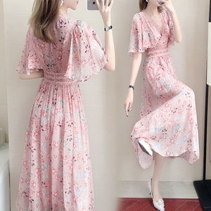 碎花雪纺连衣裙女夏2026新款御姐轻熟风法式长款显瘦气质蕾丝裙子