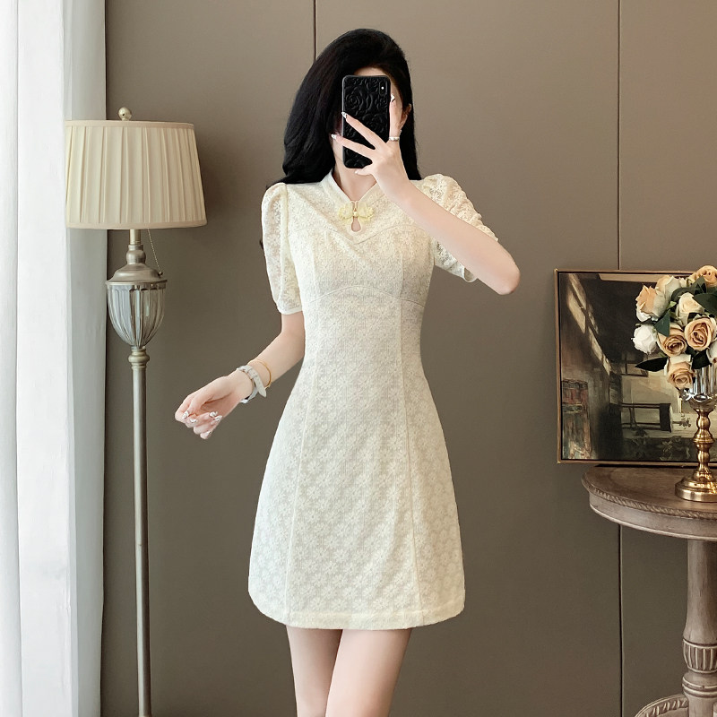 新中式改良旗袍连衣裙高端2025夏季新款气质蕾丝法式小个子裙子女
