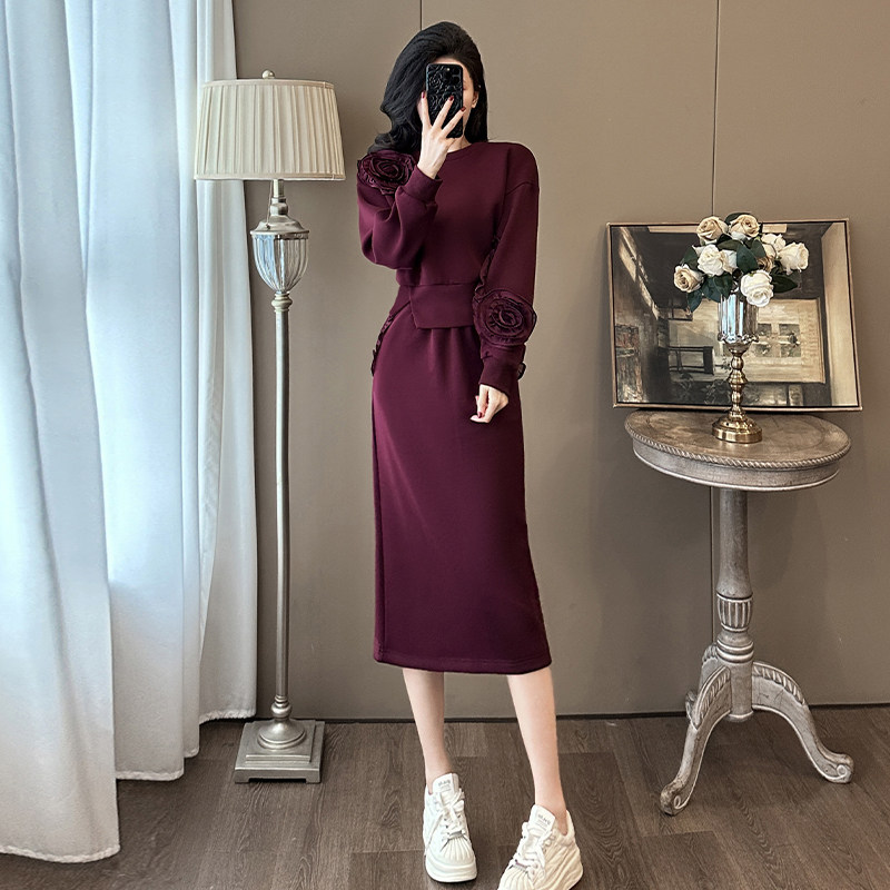 御姐风紫色套装裙女秋冬加绒加厚气质高级感减龄半身裙两件套时尚
