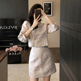 改良旗袍2025新款短款春装小个子包臀半身裙两件套国风新中式套装