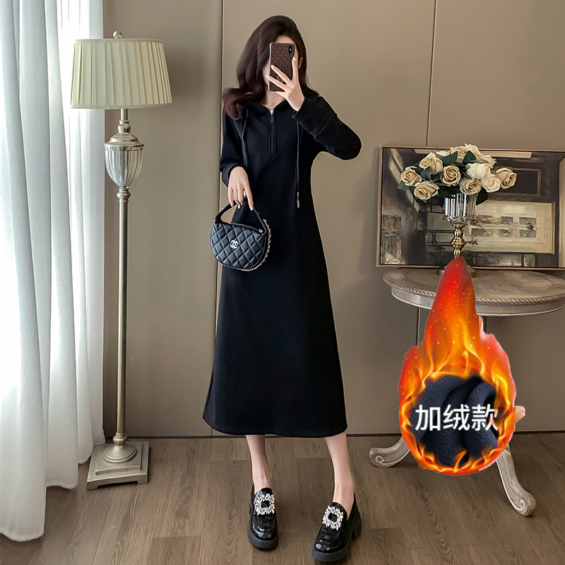 加绒时尚连帽卫衣连衣裙女冬
