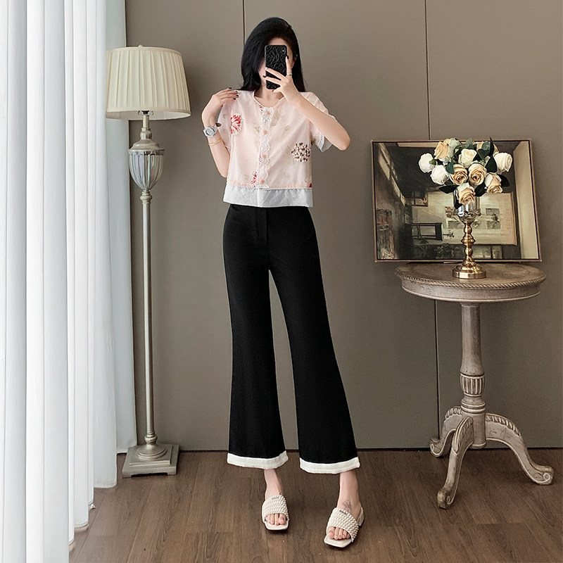 新中式国风套装女装夏季2025新款减龄洋气修身小个子阔腿裤两件套