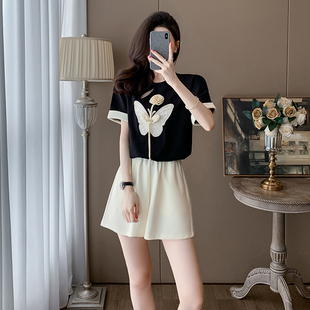 小个子运动短袖套装女装夏季设计感小众欧货小香风阔腿短裤两件套