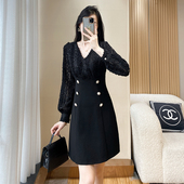 2023年新款 小个子穿搭一整套高级感小黑裙秋款 女装 小香风连衣裙子