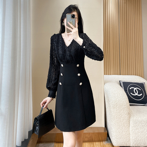 小个子穿搭一整套高级感小黑裙秋款女装2023年新款小香风连衣裙子