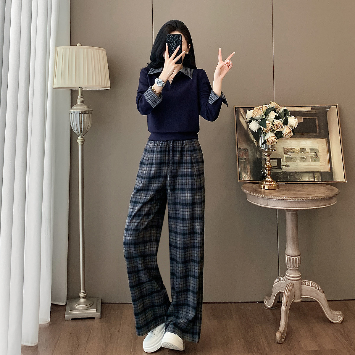 休闲气质时尚套装女假两件上衣