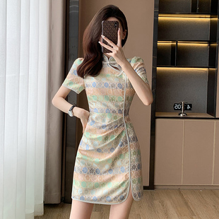 改良旗袍新中式2024新款夏季小个子短款气质显瘦高级感法式连衣裙