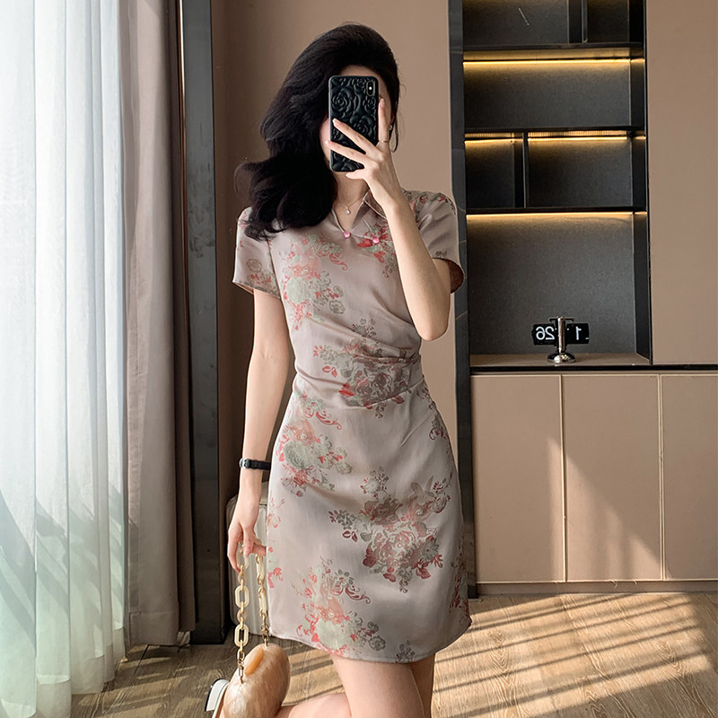 改良国风国旗袍裙时尚2025年新款夏季小个子新中式短袖轻奢连衣裙