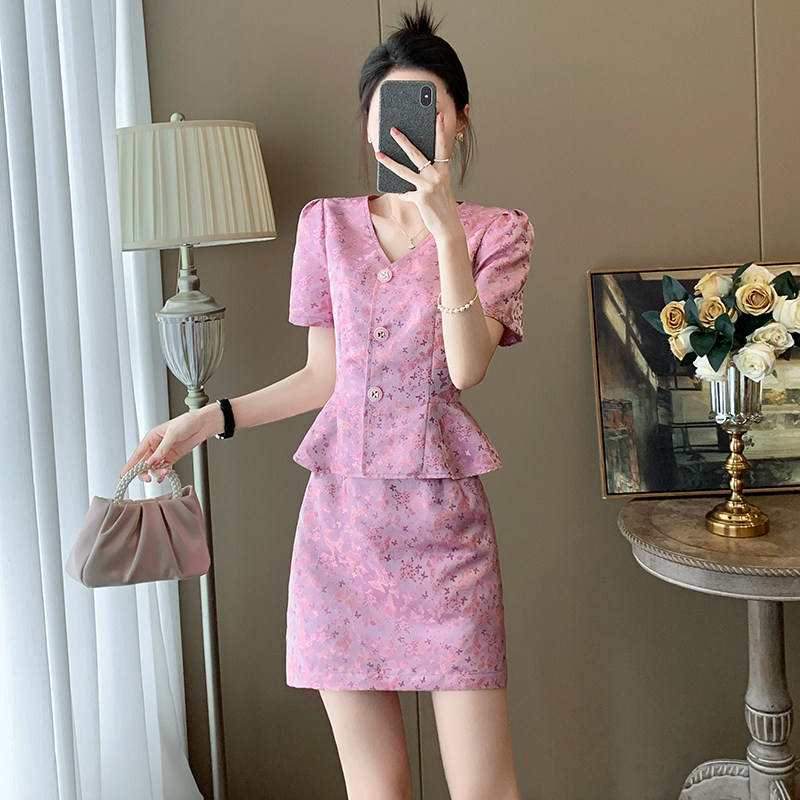 新中式国风复古洋气套装女夏季新款气质高级感小个子半身裙两件套