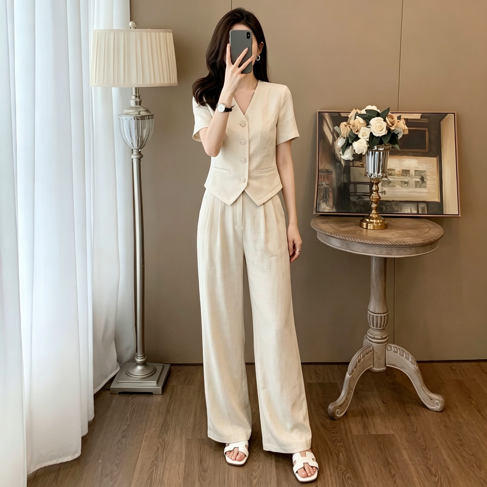 夏季女装西装阔腿裤两件套显瘦