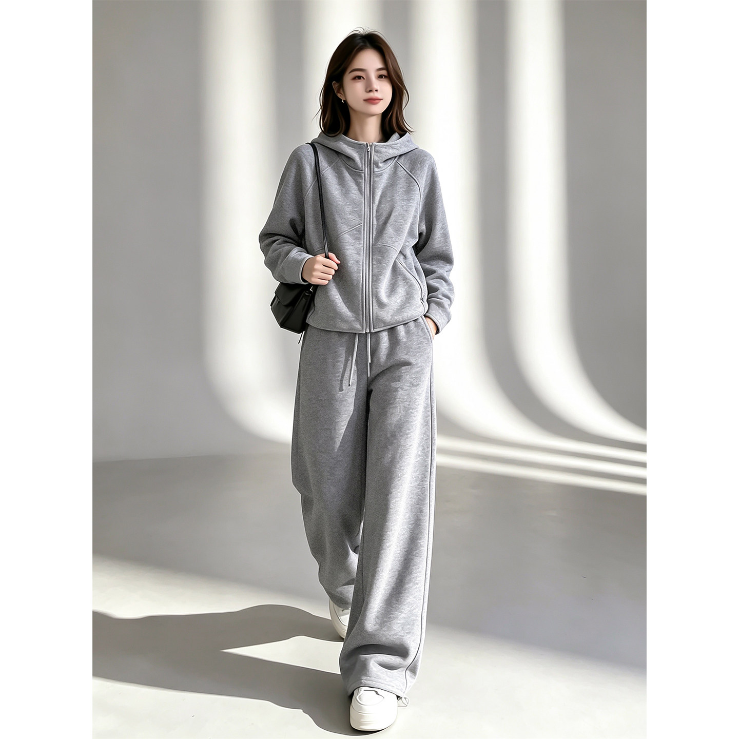 春秋女连帽阔腿运动两件套图片
