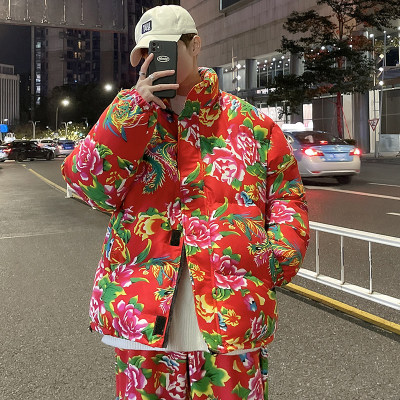 东北大棉袄外套男冬季款国潮情侣大花棉衣小众大码加厚版棉服套装
