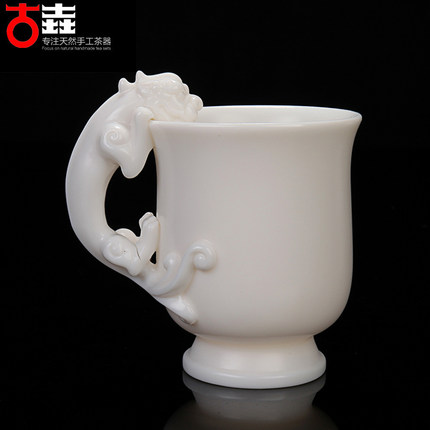 古垚/陈清宜手工德化白瓷茶杯办公室陶瓷水杯主人杯男/螭龙水杯
