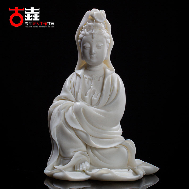 古垚/许瑞卿手工德化白瓷观音雕像玉瓷雕塑室内装饰摆件/披坐观音