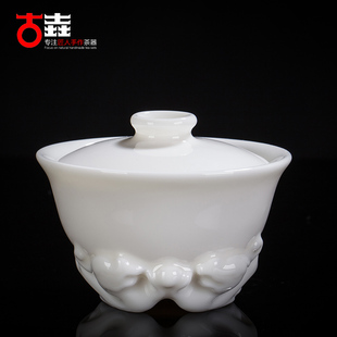 陈清宜手工白瓷盖碗羊脂玉瓷茶碗功夫泡茶碗高端茶具礼盒装 古垚