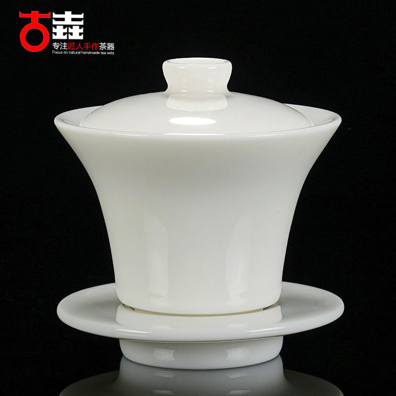 古垚/陈清宜手工德化白瓷盖碗陶瓷羊脂釉三才盖碗泡茶碗/盖碗D款