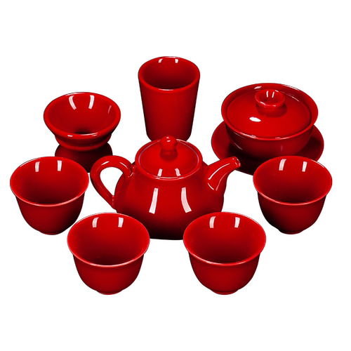 古垚/陈清宜手工中国红茶具套组郎红茶具套组婚庆礼品瓷红色陶瓷