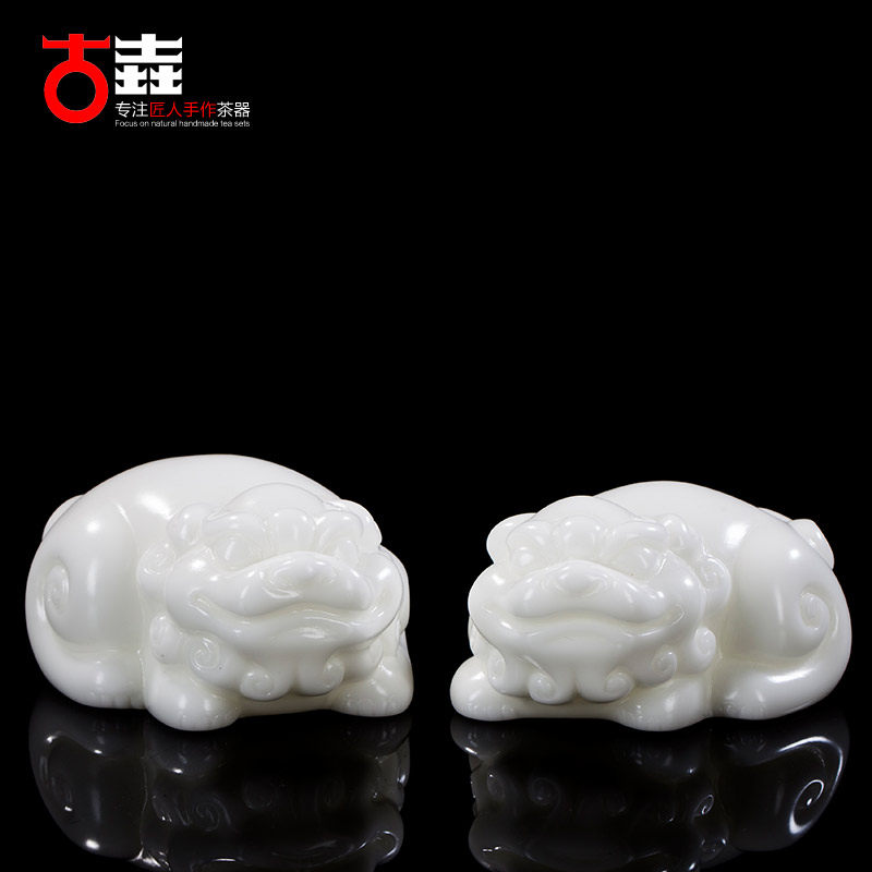 古垚/陈清宜手工德化白瓷茶宠 新土暖玉瓷茶道摆件陶瓷貔貅礼盒装