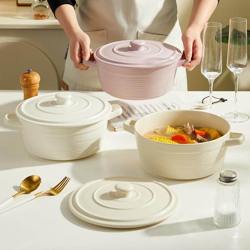 釉下彩双耳汤碗陶典陶瓷奶油风