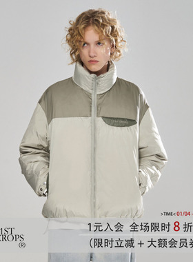11St Crops 无性别刺绣羽绒服立领面包服男冬季90白鸭绒拼色外套