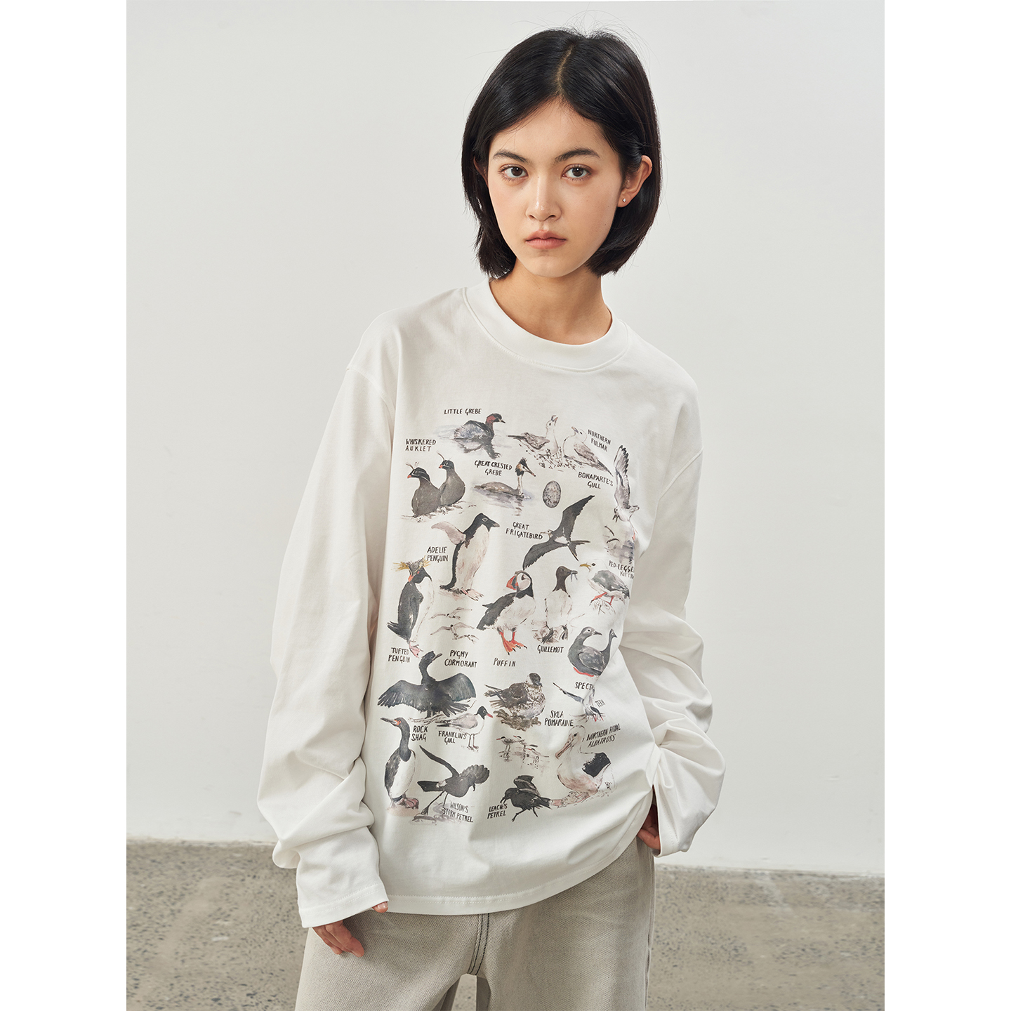 11st crops*penguin and goose t 企鹅与鹅趣味画报风印花长袖T恤