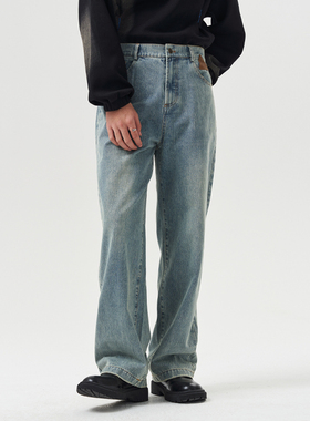 11St Crops渐变水洗牛仔裤男原创潮牌复古直筒裤宽松裤子小众休闲