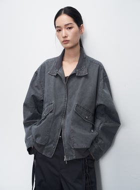 11st crops*structural jacket 罗纹领拼接结构水洗夹克外套