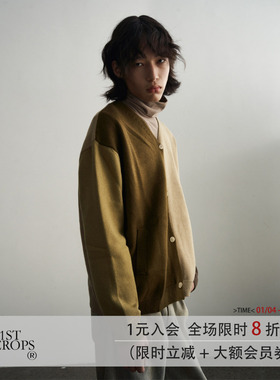 11St Crops 大地色块拼接撞色原创独立设计V领开衫毛衣外套针织衫