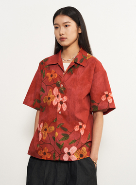 11st crops*plant flower shirt 植物花卉满印苏格兰短袖衬衫