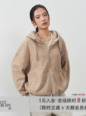 11st crops*polar fleece hoodie 摇粒绒仿毛呢开衫连帽卫衣外套