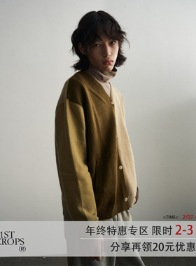 11St Crops 大地色块拼接撞色原创独立设计V领开衫毛衣外套针织衫