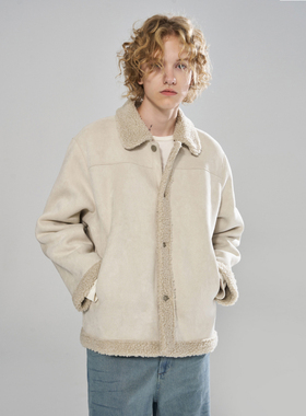 11St Crops 麂皮羊羔绒拼接原创独立设计做旧轻复古棉衣外套夹克