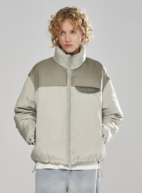 11St Crops 无性别刺绣羽绒服立领面包服男冬季90白鸭绒拼色外套