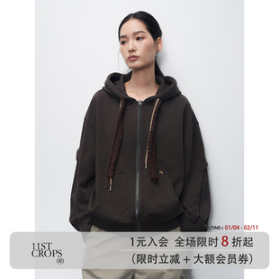 11st crops*fringed hoodie 多帽绳水洗毛边结构开衫卫衣外套