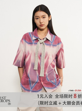 11st crops*line spray painted shirt 线条喷绘撞色短袖衬衫