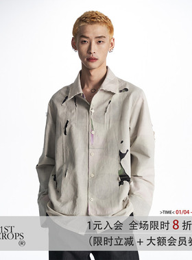 11St Crops 毛边破坏双层复合定制面料设计师无性别潮牌长袖衬衫