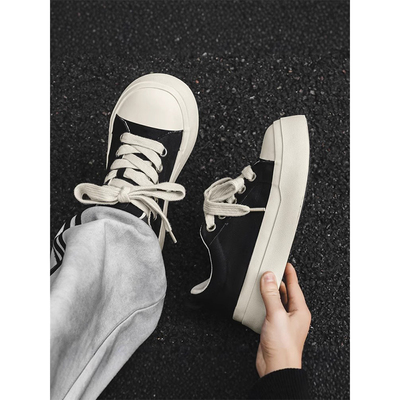 NewRockStarChoppa夏季透气帆布鞋男款 厚底增高黑色潮流休闲板鞋