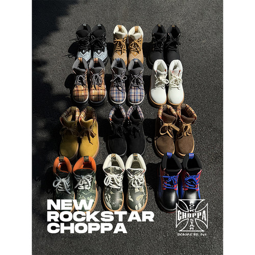 NewRockstarChoppa 美式复古面包马丁靴男秋冬增高休闲机车工装靴