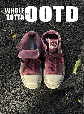 NewRockstarChoppa 复古做旧帆布鞋男款秋冬小众厚底休闲中帮板鞋