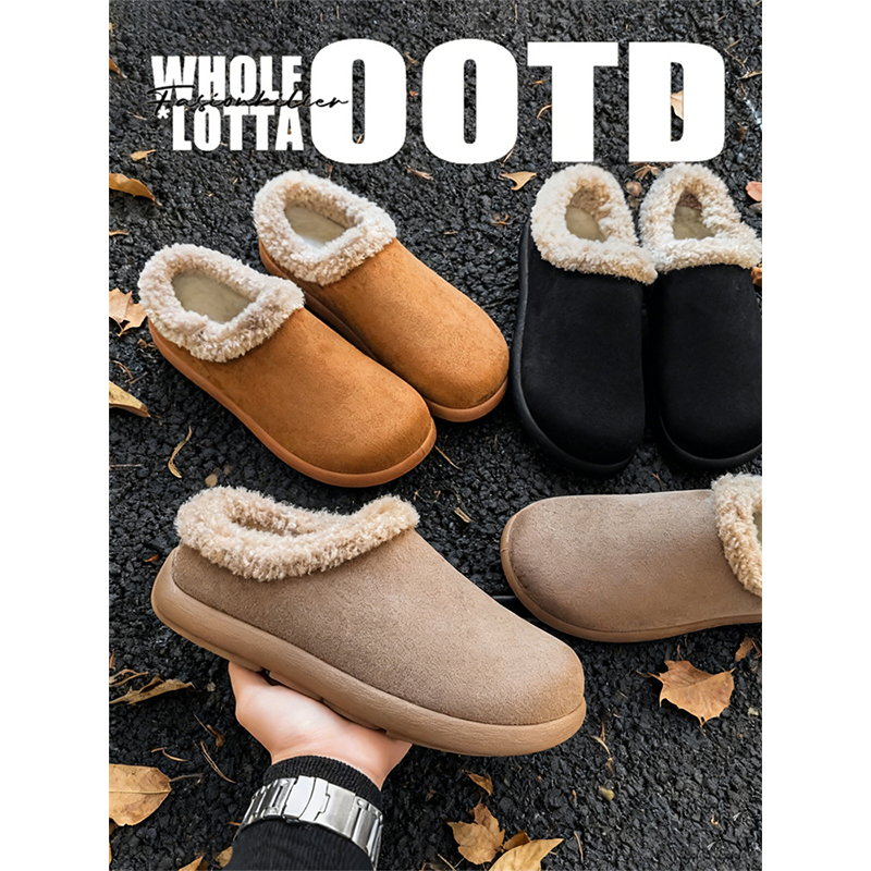 NewRockStarChoppa 毛毛小土豆勃肯棉鞋男冬季加绒保暖包头半拖鞋