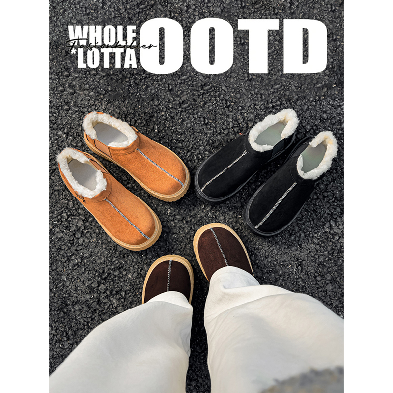 NewRockStarChoppa 一脚蹬冬季勃肯棉鞋男加绒保暖防寒厚底雪地靴